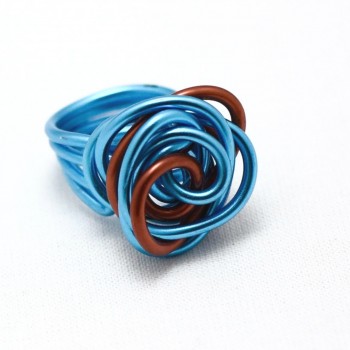 Bague forme rose bleu/orange